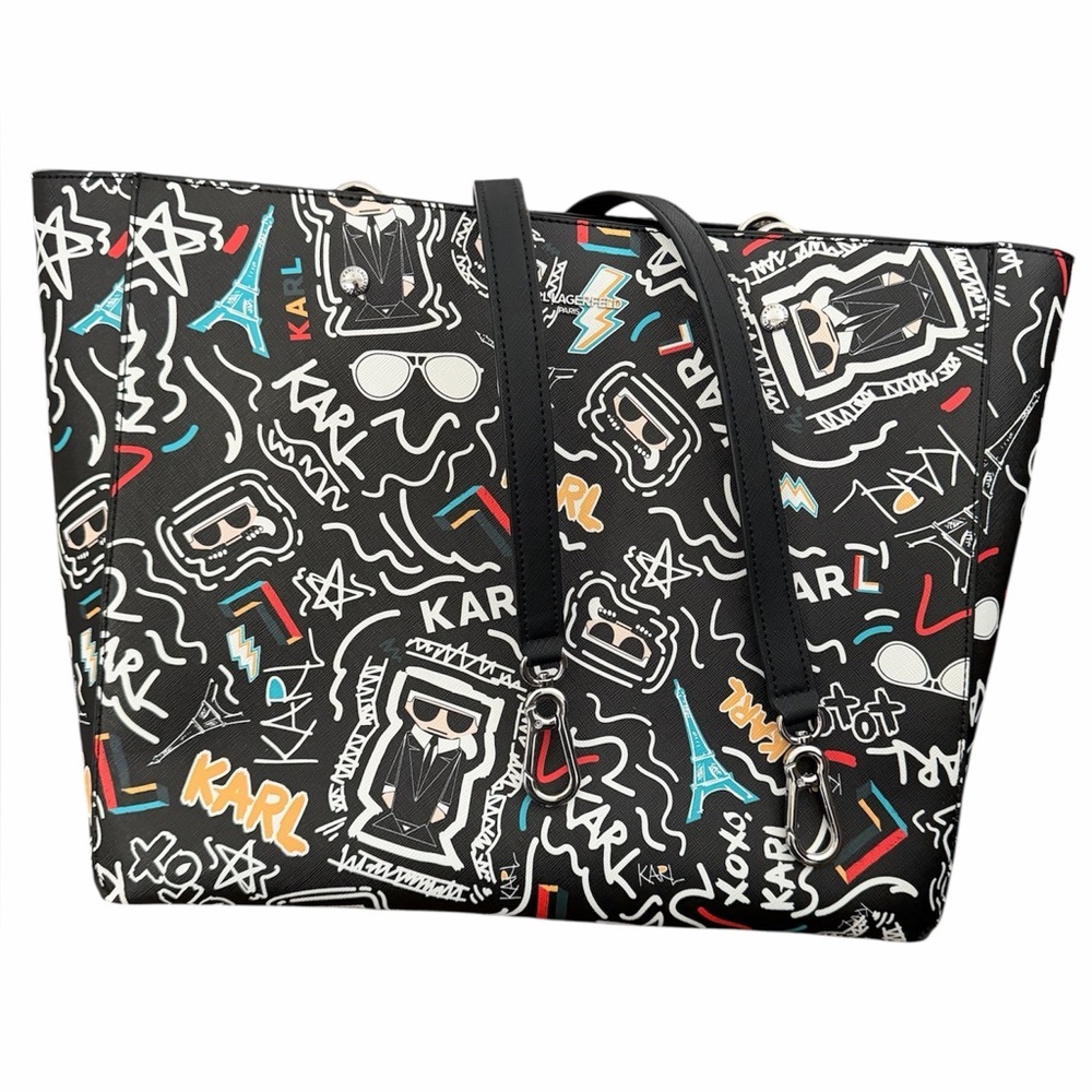 Karl Lagerfeld Paris Adele Black Multicolor Tote Bag - Picture 2 of 10